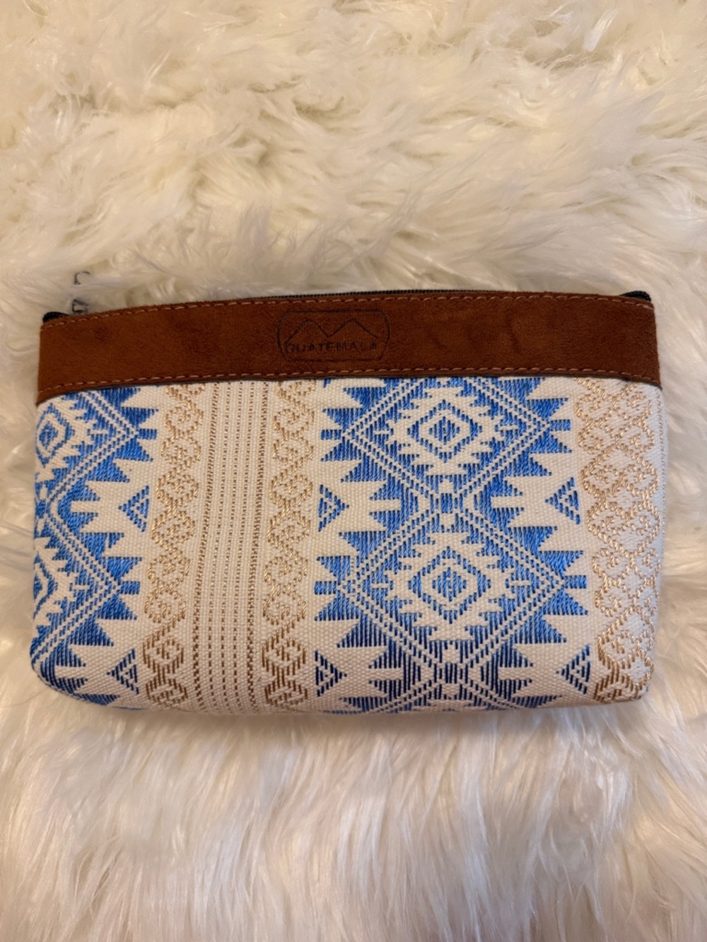 Guatemala Blue & Brown Patterned Zip Pouch